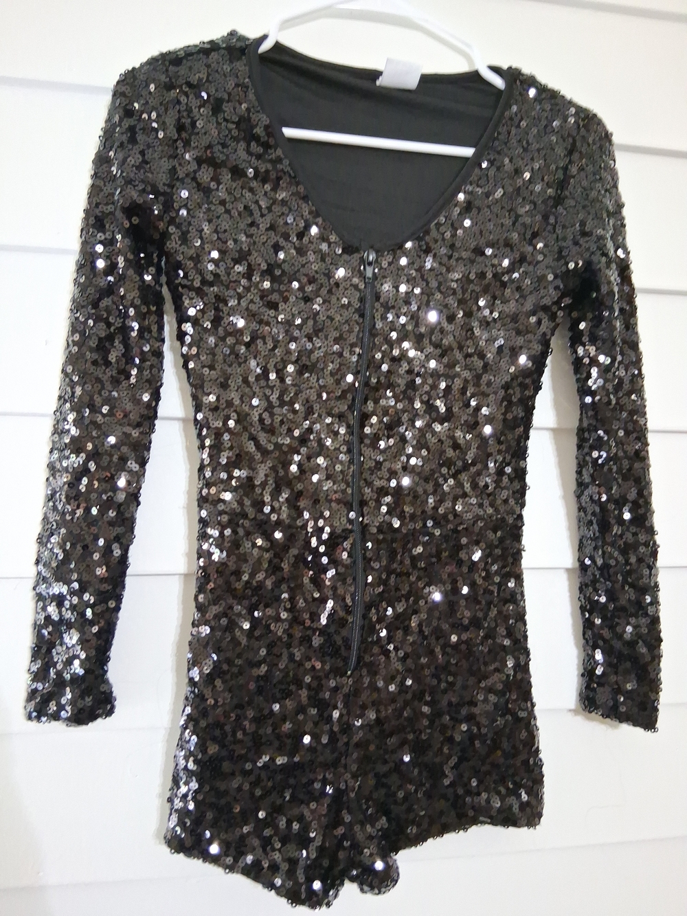 Black Sequin Long Sleeve Romper